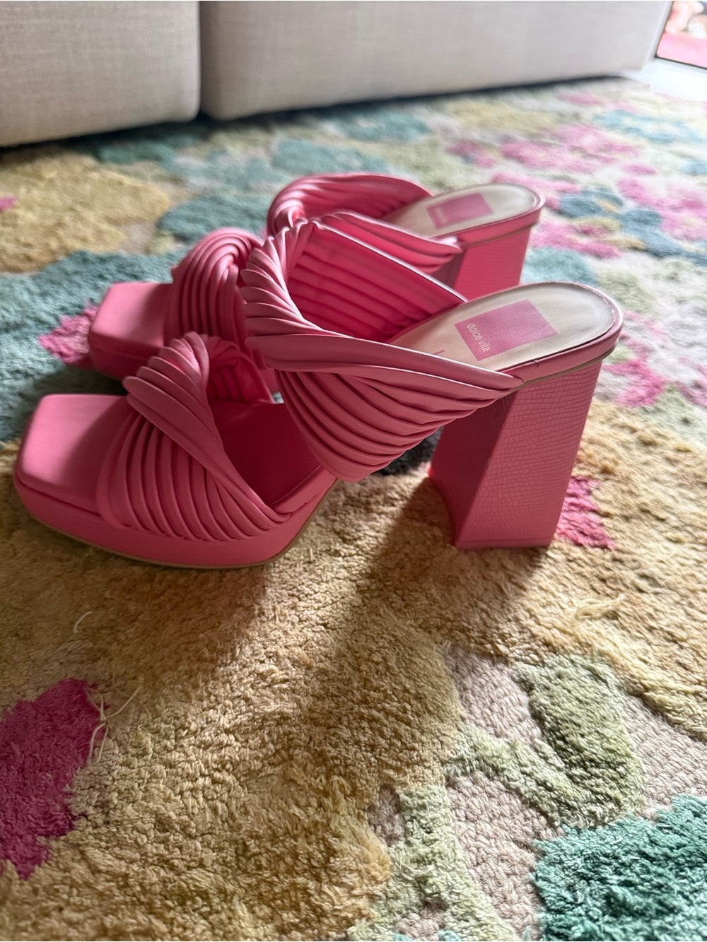 Pink Platform High Heel Slide Sandals